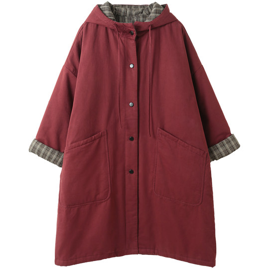 孔雀飞飞 版型爆赞 2025冬装新款韩版大码遮肉复古连帽中长款棉衣