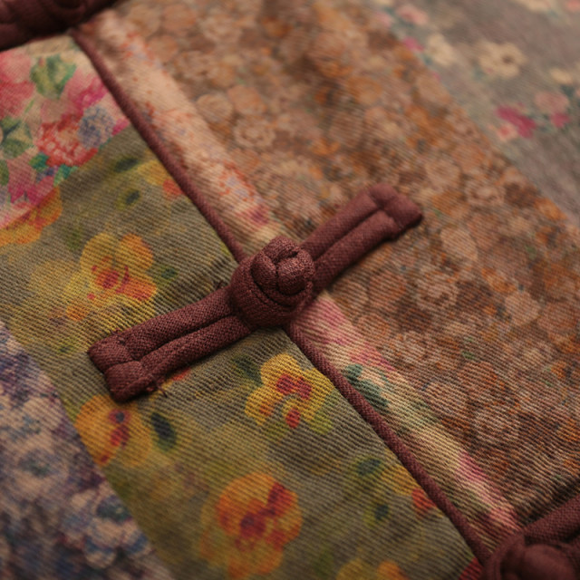 Peacock Feifei Original Design Korean large-size printed retro buckle half-high neck casual cotton coat for women