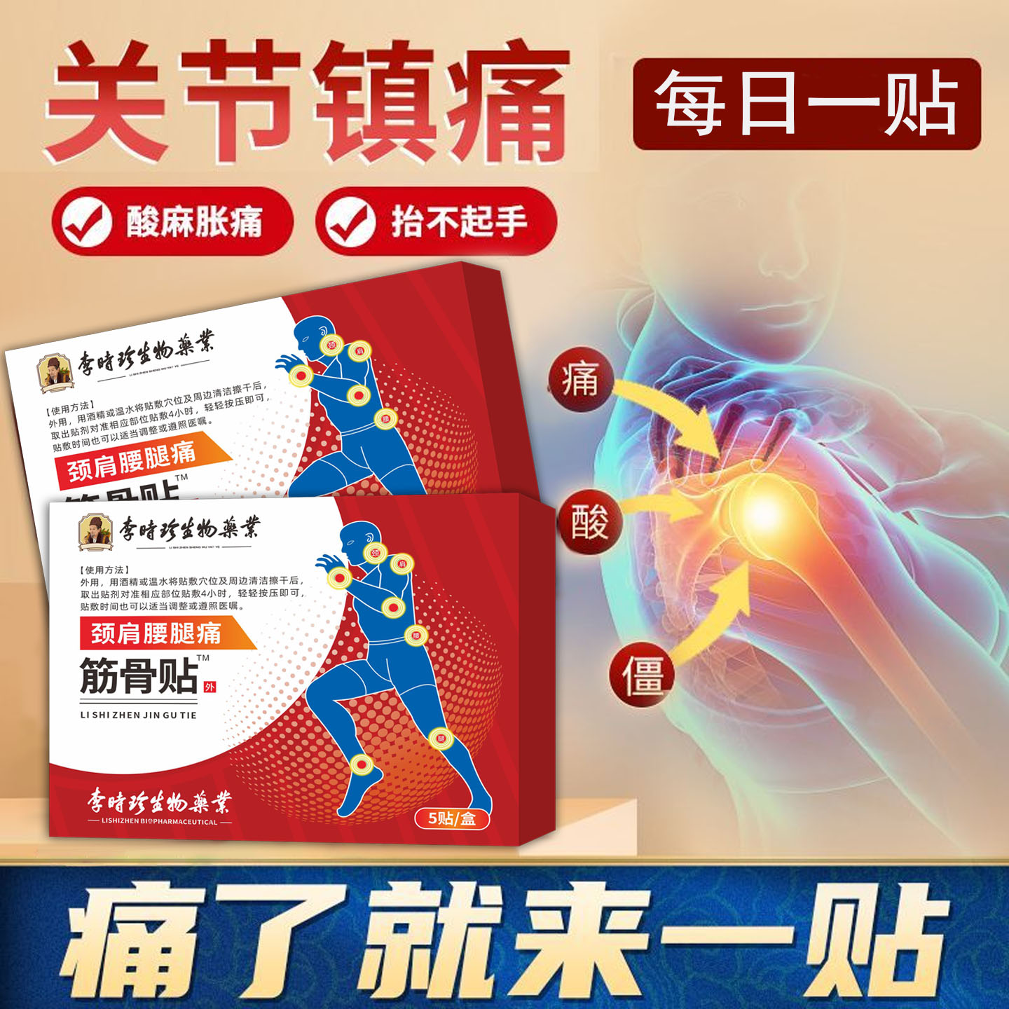 老牌李时珍筋骨贴颈肩腰腿关节疼痛颈椎腰椎痛肩周膝盖疼滑膜 - 图1
