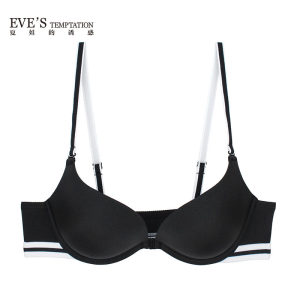 夏娃的诱惑伊人黑白条纹运动风上薄下厚前扣美背女士模杯围文胸