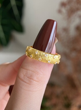 千夕 足金999拉丝满天星戒黄金戒指女款求婚情人节生日礼物送女友