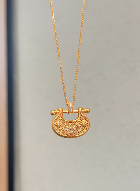 千夕 足金999小花锁黄金吊坠女士情人节生日礼物送女友