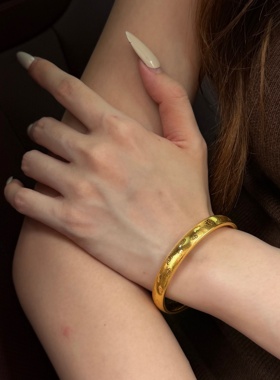 千夕 足金999泥鳅背祥云手镯黄金手镯女款情人节生日礼物送女友
