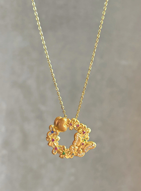 千夕 足金999破茧成蝶黄金吊坠女款情侣情人节七夕生日礼物送女友