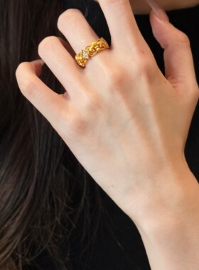 千夕足金999中古鸢尾花黄金戒指女款送女友七夕情人节生日礼物