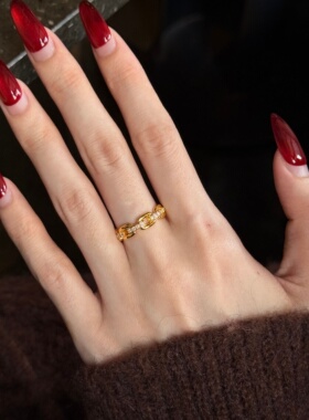 千夕足金999点钻链条戒指黄金戒指女送女友七夕情人节生日礼物