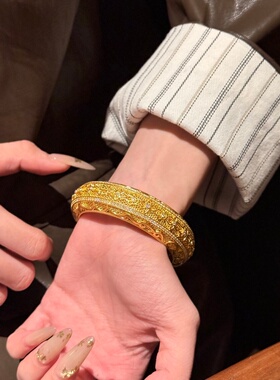 千夕 足金9995D人生四美手镯黄金手镯女情侣情人节生日礼物送女友