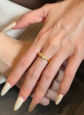 千夕 足金999绿眼豹头戒黄金戒指女款求婚情人节生日礼物送女友