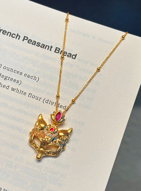 千夕 足金999狐狸面具黄金吊坠春节时尚女士情人节生日礼物送女友