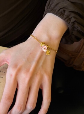 千夕 足金999粉樱蝶舞手链黄金手链女款情人节生日礼物送老婆女友
