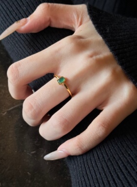 千夕足金9996D绿玉髓戒黄金戒指女款送女友七夕情人节生日礼物