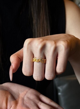 千夕足金999蕾丝皇冠黄金戒指女款送女友七夕情人节新年生日礼物