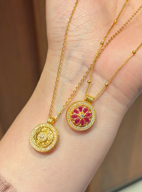 千夕 足金999可转动罗盘黄金吊坠时尚女士情人节生日礼物送女友