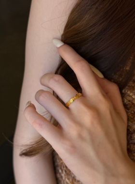 千夕足金9996D小香风戒黄金戒指女款送女友七夕情人节生日礼物