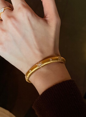 千夕 足金999点钻雪花手镯黄金手镯女款情人节生日礼物送女友
