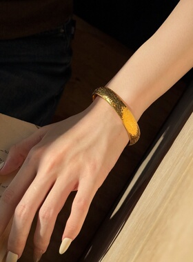 千夕 足金999宽版碎冰冰手镯黄金手镯女情侣情人节生日礼物送女友