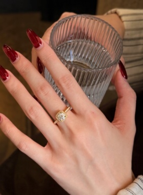 千夕足金999 5D满钻小方糖黄金戒指女款送女友七夕情人节生日礼物