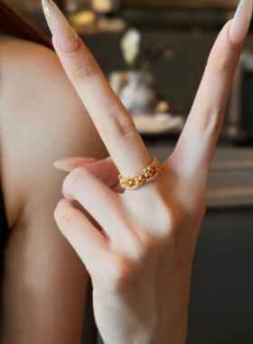 千夕足金999点钻桂花戒黄金戒指可爱女款情人节生日礼物送女友