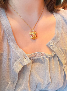 千夕 足金999招财醒狮黄金吊坠马年春节情人节生日礼物送女友