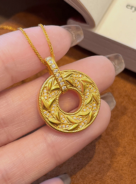 千夕 足金999麦穗平安扣黄金吊坠春节情人节生日礼物送女友