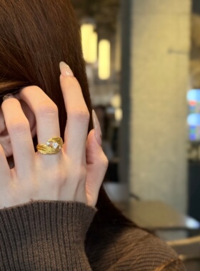 千夕足金999点钻羽毛戒黄金戒指女款送女友七夕情人节生日礼物