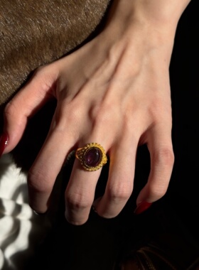 千夕足金999宫廷紫宝戒黄金戒指可爱女款情人节生日礼物送女友