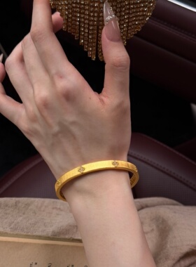 千夕 足金999星芒四叶镯黄金手镯女款情人节生日礼物送女友老婆