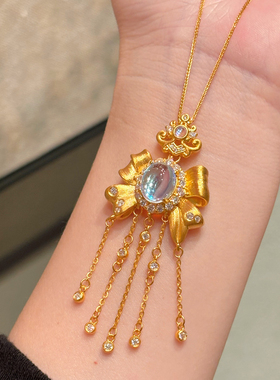 千夕 足金999安妮流苏蝴蝶结黄金吊坠女士情人节生日礼物送女友