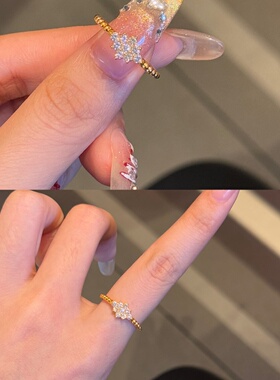 千夕足金9996D镶嵌雪花戒黄金戒指女款求婚情人节生日礼物送女友