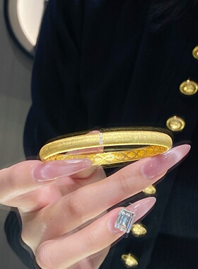 千夕 足金999拉丝冰糖手镯黄金手镯女款情人节生日礼物送女友老婆