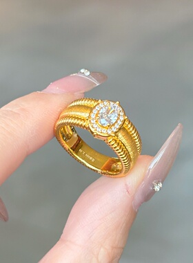 千夕 足金999中古鸽子蛋黄金戒指女款情人节生日礼物送女友（白）