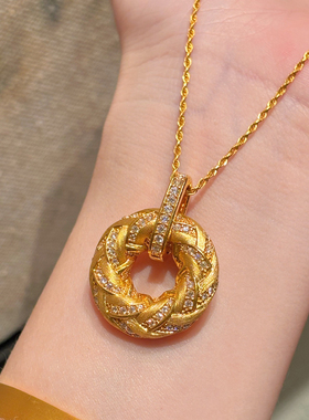 千夕 足金999鎏光织金平安扣吊坠马年春节女情人节生日礼物送女友