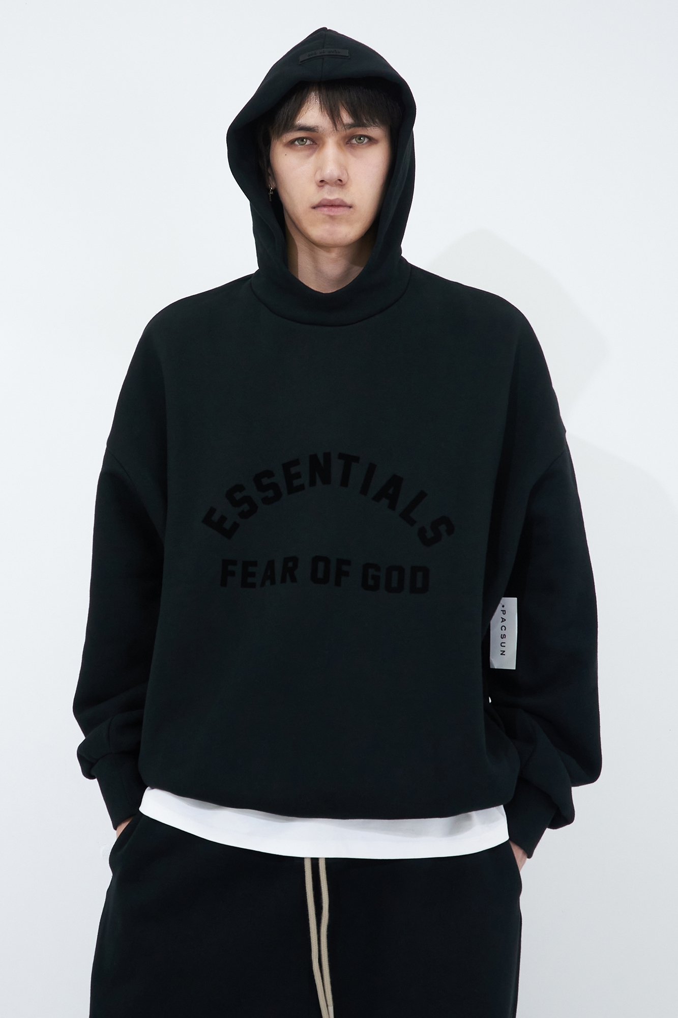 Fear Of God Essentials 23春季简约字母纯色fog薄绒连帽卫衣男款 - 图0