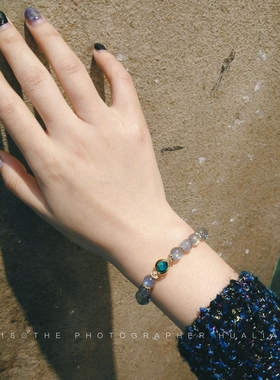 小众天然月光石水晶包金手链