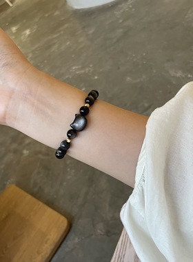 天然银曜石猫咪小众设计简约手链