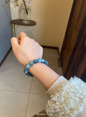 绿蓝晶天然透体猫眼蓝晶石手链女