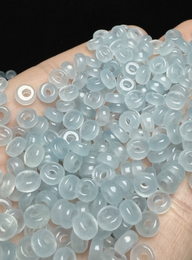 高冰海蓝色大孔算盘珠 6mm孔径2mm 手工DIY配珠手串项链 玉石隔片