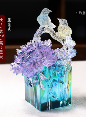琉璃喜上眉梢结婚送礼卧室喜鹊迎春报喜牡丹好事成双工艺品摆件