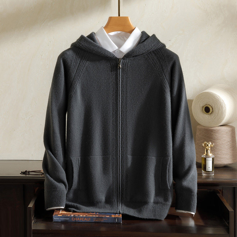 拉链连帽纯色山羊绒纯针织开衫毛衣外套加厚保暖2025秋冬男羊毛衫,淘宝优惠券,粉丝福利购,淘宝优惠卷