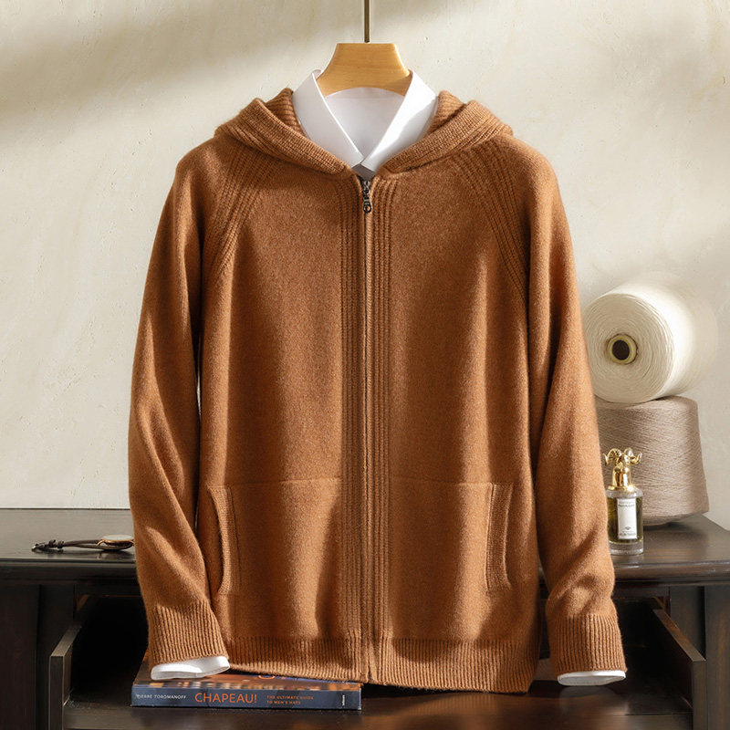 拉链连帽纯色山羊绒纯针织开衫毛衣外套加厚保暖2025秋冬男羊毛衫,淘宝优惠券,粉丝福利购,淘宝优惠卷