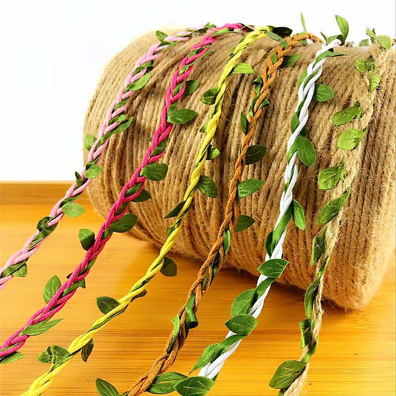 Simulation Leaves Mixed Braid Forest Series Hemp Rope Rattan DIY Manual Decoration 10m Brown Simulation Leaves Mixed Braid Forest Series Hemp Rope Rattan DIY Manual Decoration 10m Brown