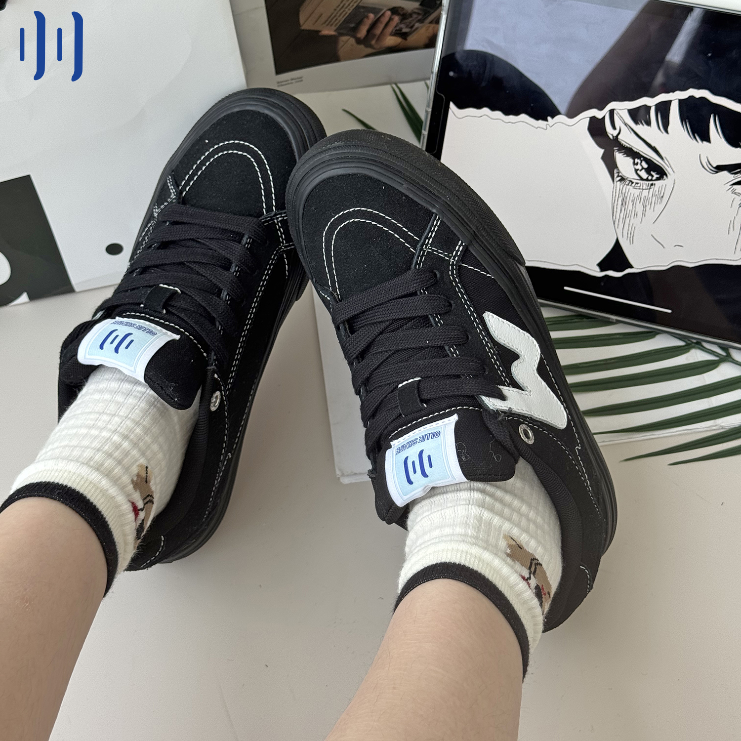 顽刻ollieskate黑武士配色秋季校园风W系列低帮男女国潮滑板鞋 - 图2