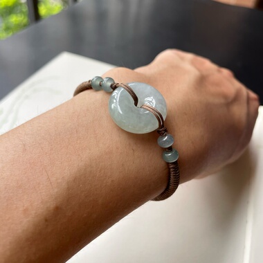 天然翡翠冰糯种平安扣手链纯手工编织玉饰手绳