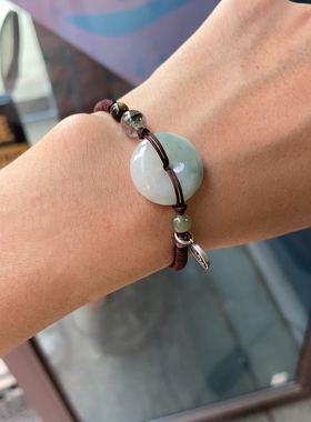 天然翡翠飘花平安扣手链男女款手工编织手绳本命年手串送女友礼物