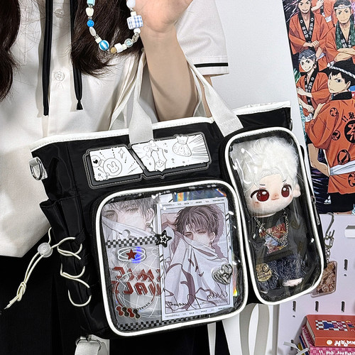 二次元大容量单肩斜挎手提包透明谷子痛包20cm娃包学生双肩书包女 - 图0
