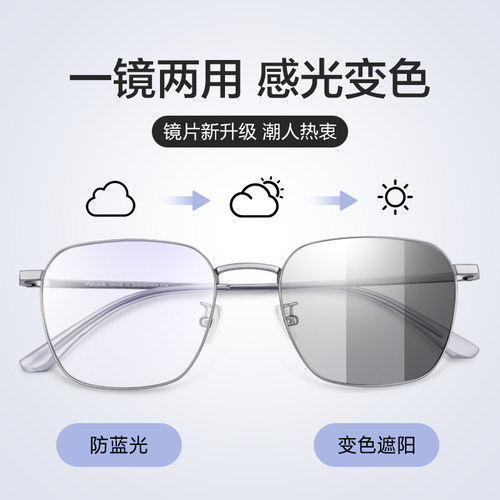 普莱斯防蓝光辐射抗疲劳近视眼镜防雾男款变色无度数平光护眼睛女 - 图1