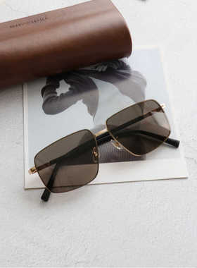 kaka痞帅墨镜男大脸金属方形开车防紫外线茶色太阳镜全框