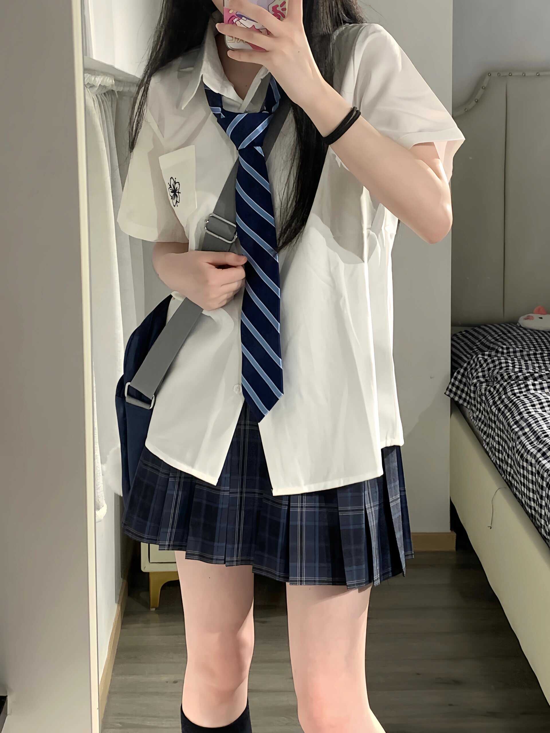 学院风JK制服短袖衬衫女基础款校供感刺绣白色衬衣女百搭宽松上衣-图3