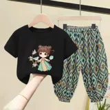 Летний комплект, детская летняя одежда, футболка для девочек, короткий рукав