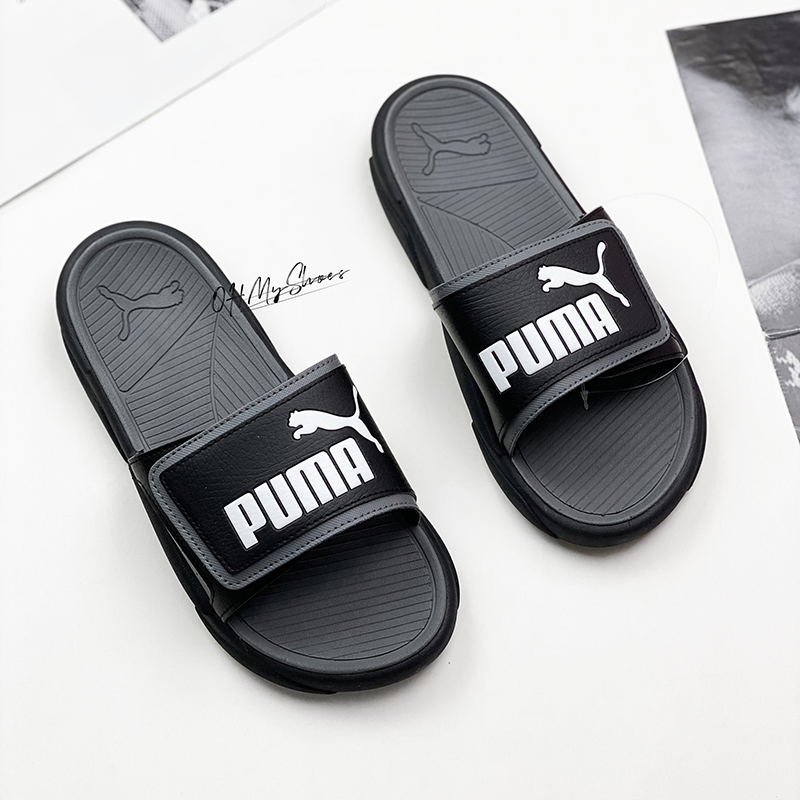 PUMA ROYALCAT新款男女白黑经典魔术贴软底轻便一字拖鞋372280-02-图0